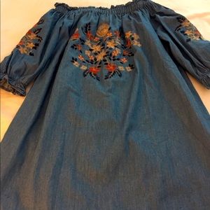Embroidered off the shoulder baby doll dress